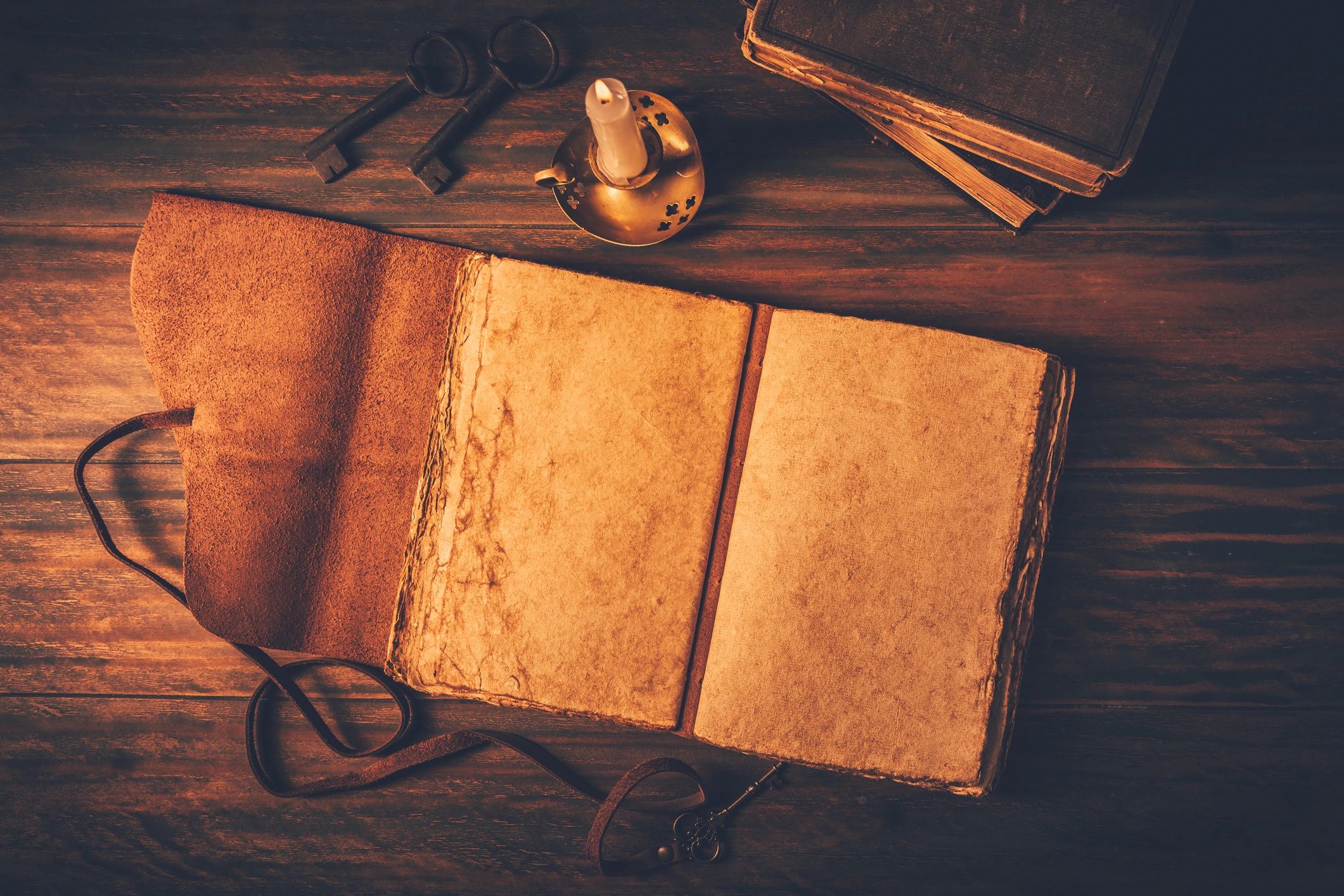 Antique journal and old books arranged like a case archive