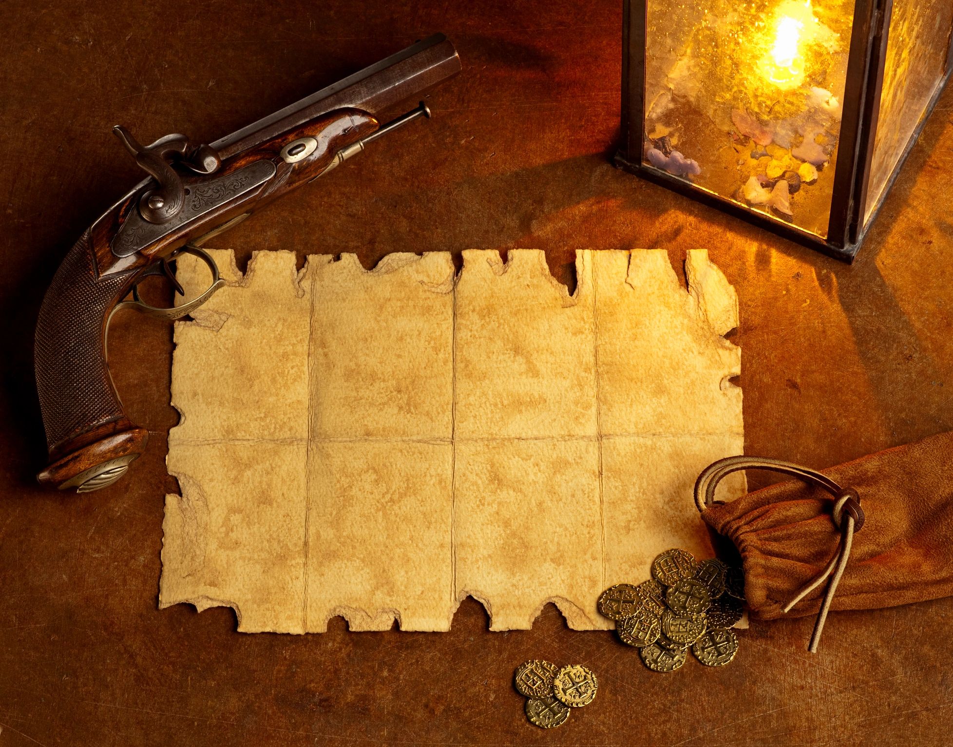 Vintage clue board with paper and coins for favorites and notes