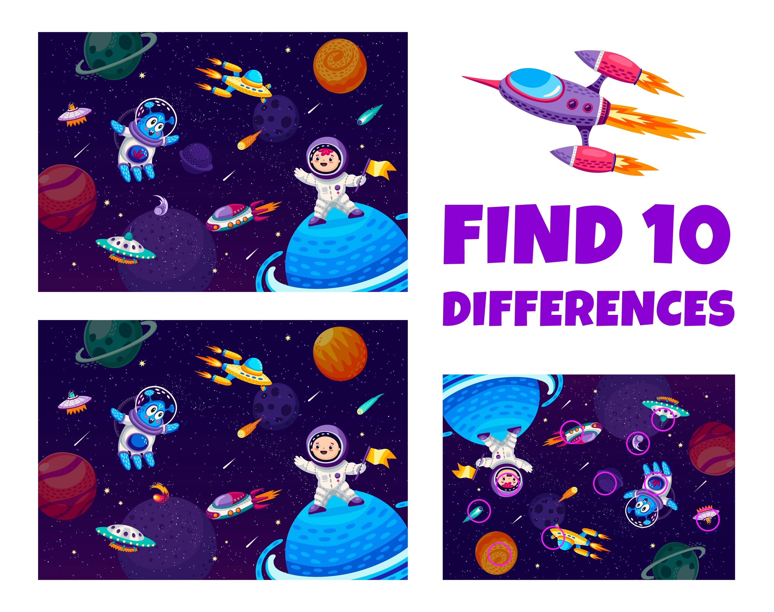 Colorful illustrated find the differences puzzle scene