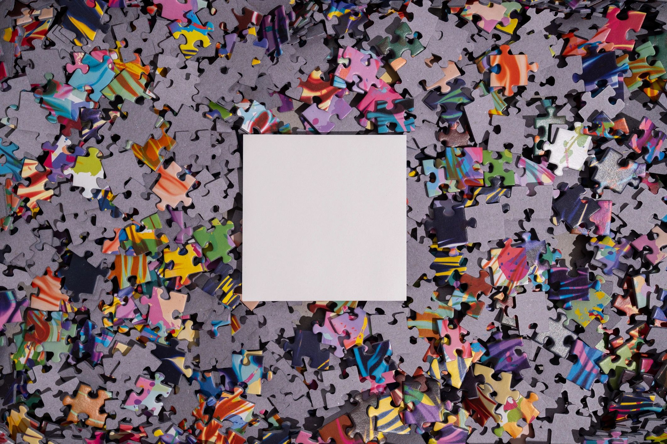 Colorful puzzle pieces symbolizing ongoing mystery-solving and downloadable fun