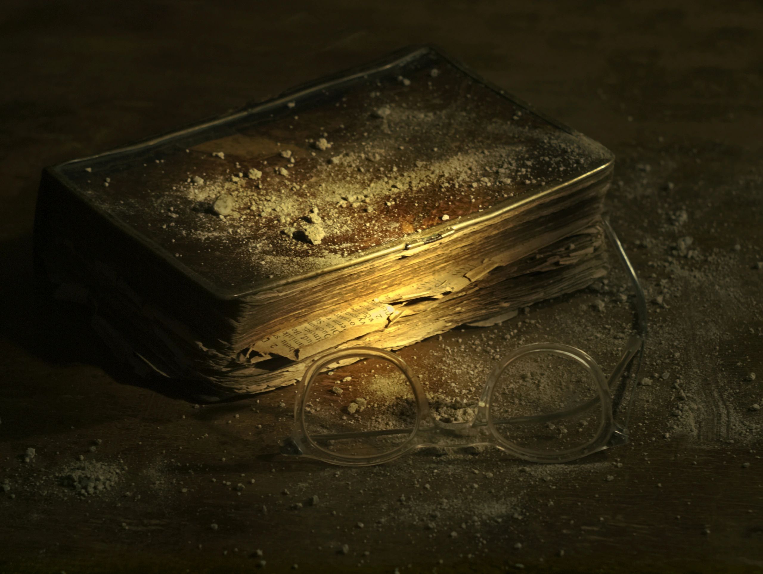 Aged historical papers and books suggesting a mystery case file