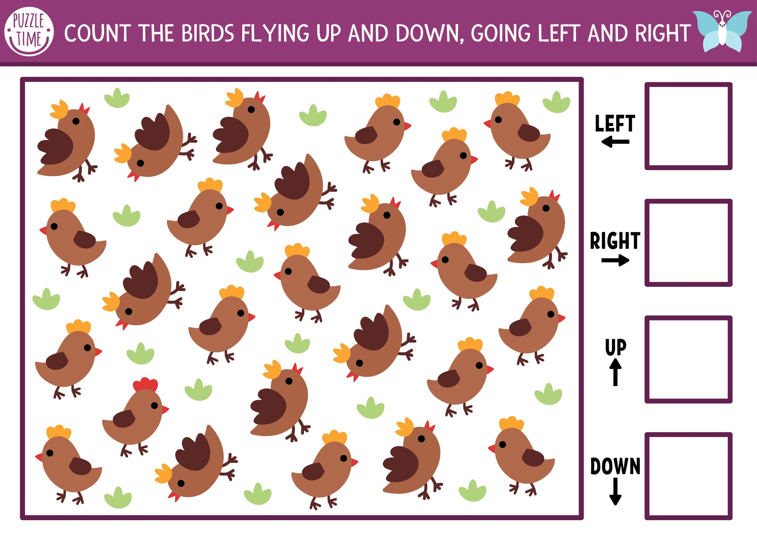 Illustrated bird puzzle activity for kids
