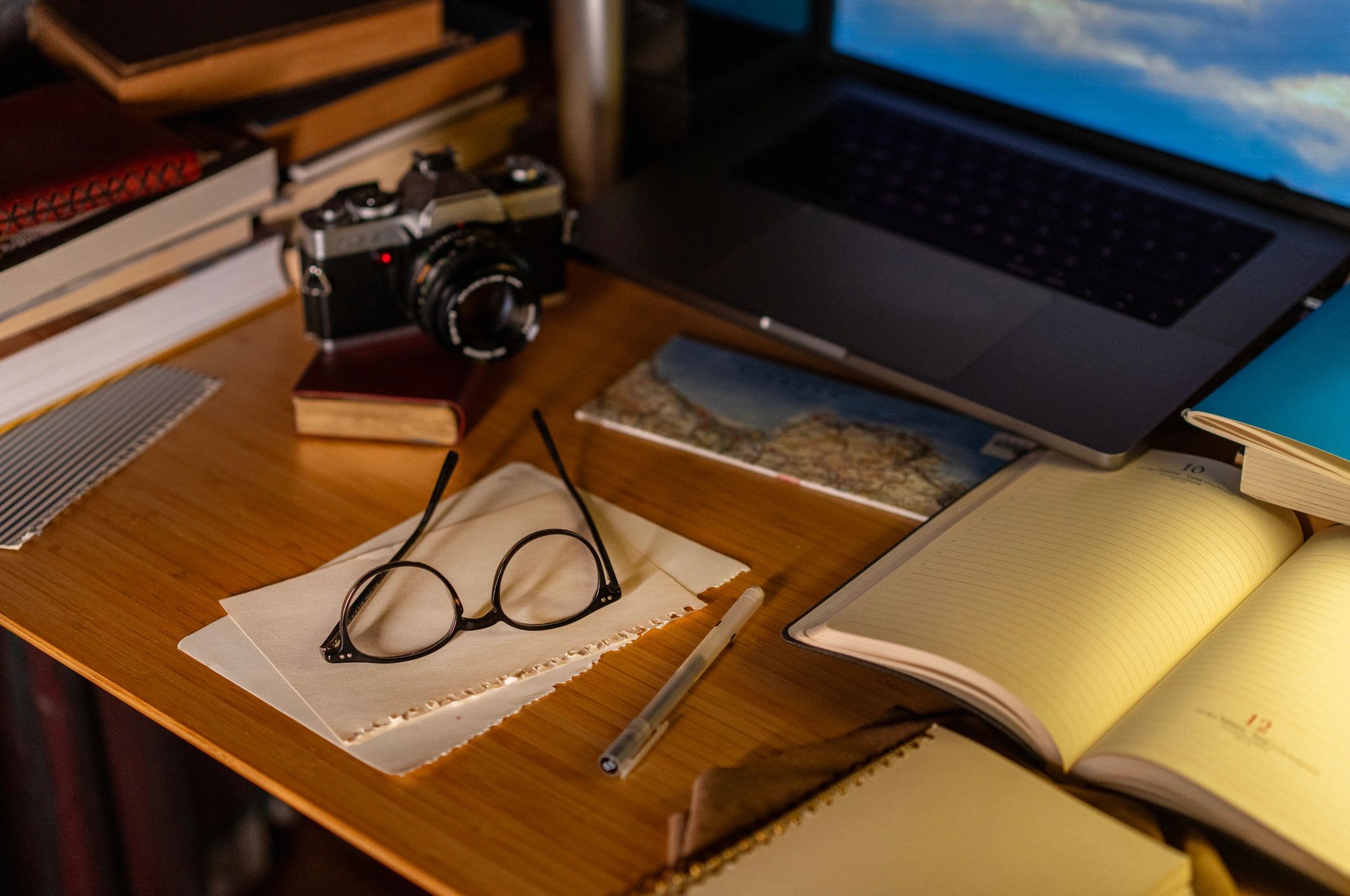 Detective-style notebook and desk setup for mystery-based learning
