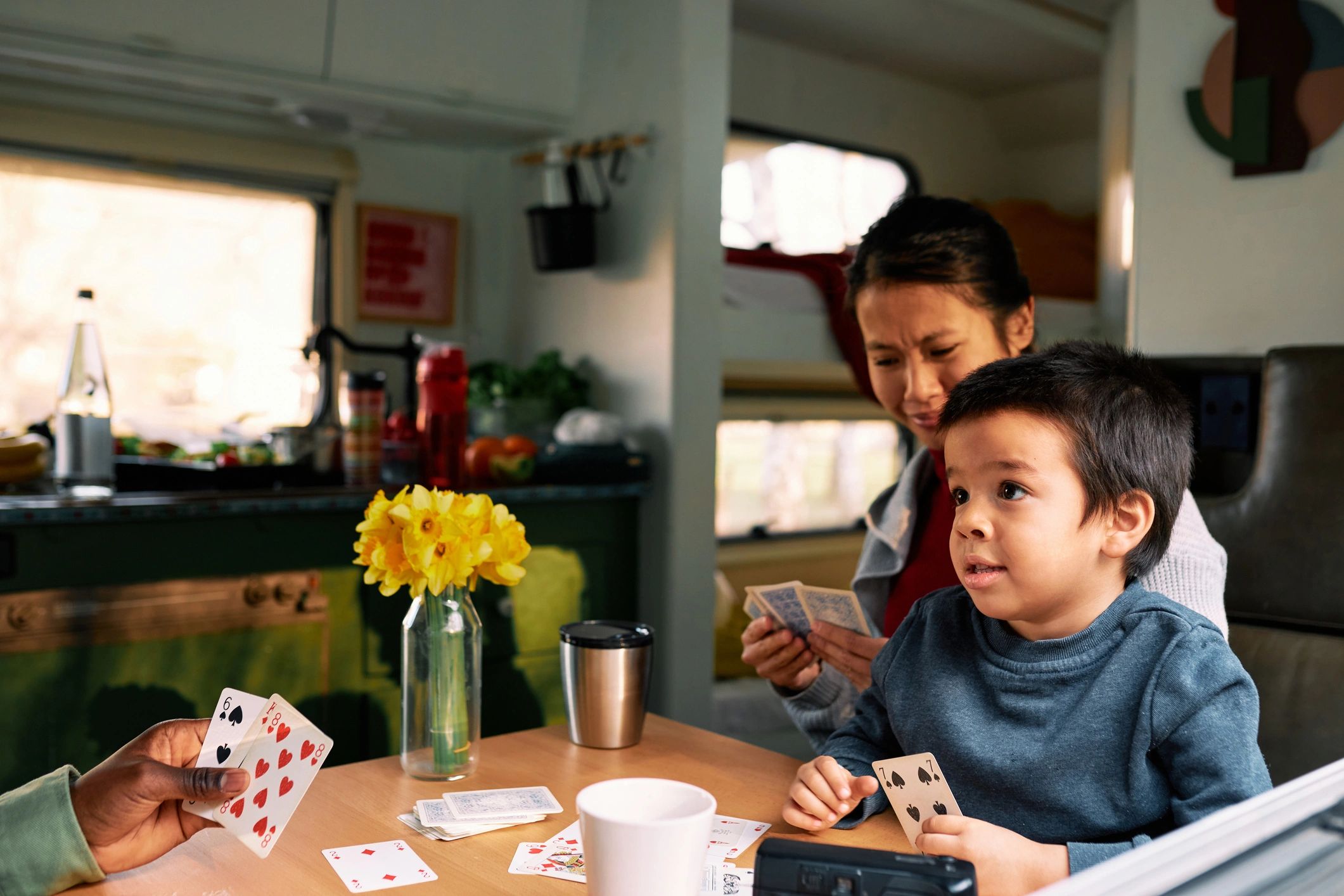 Family having fun during a game night